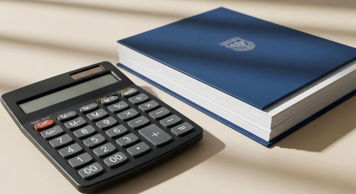 Calculator and legal papers, representing fees and regulations