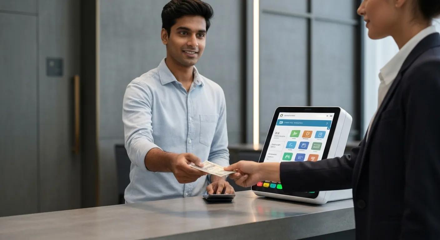 Image of hands exchanging money or a payment terminal, symbolizing flexible payment options